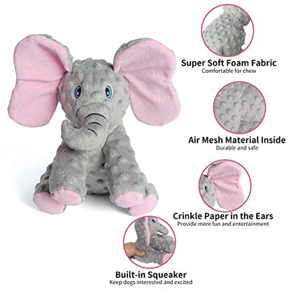 DODODOLA Dog Toys Puppy Toys Cute Squeaky Elephant Dog Toy with Crinkle Paper Stuffed Plush Animal to Keep Them Busy for Small Medium Large Dogs - color: Gray Elephant