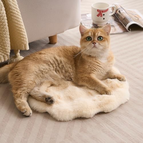 SHENGOCASE Round Faux Rabbit Fur Pet Bed Cushion, 16 inches, Cat Tree Tower Replacement Pad, 4-Pack (Beige) - color: Beige, size: 16"（4-pack）