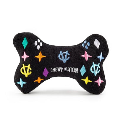 Haute Diggity Dog Chewy Vuiton Bone Plush Squeaky Dog Toy, Soft Durable Designer-Inspired Stuffed Puppy Chew Toys for Small & Medium Dogs, Machine-Washable (Black Monogram) Small - color: Black Bone, size: Small