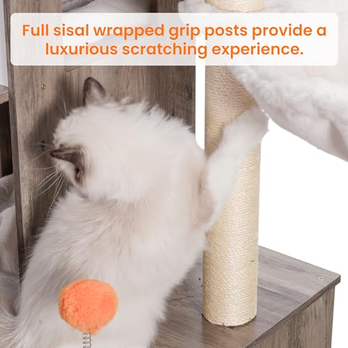 Heybly Cat Tree with Litter Box Enclosure for Indoor Big Cat, Cat Tower for Large Cats 20lbs Heavy Duty, Modern Cat Condo Furniture with Scratching Posts, Rustic Gray HCT110SG - color: Rustic Gray