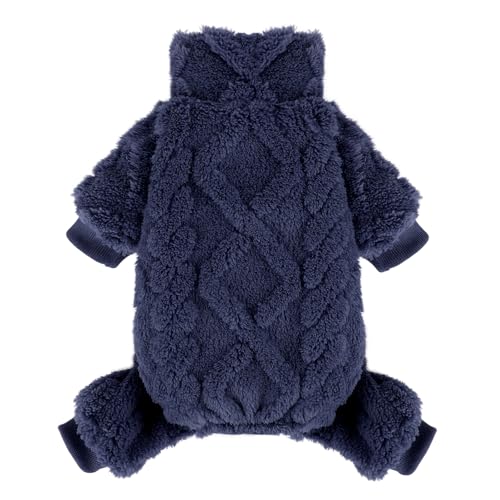 Dog Sweater Fleece Turtleneck Winter Dog Clothes for Small Dogs Girls Boy, Warm Fleece Puppy Pajamas Onesies, Pet Clothes Puppy Sweater Pjs, Doggy Jumpsuits Doggie Outfit, Dark Blue, M - color: Dark Blue, size: Medium (Chest 17in )