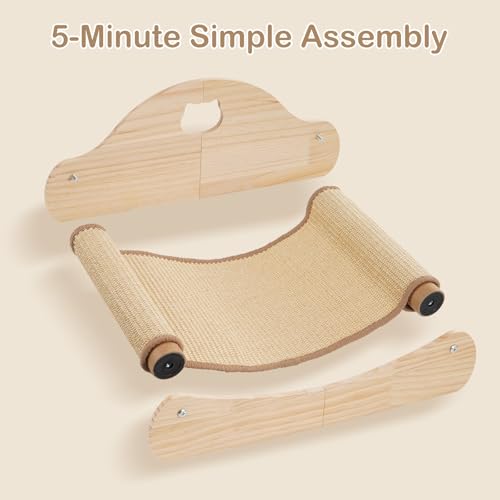 3 in 1 Cat Scratcher Bed, 100% Sisal Comfy Chaise Lounge for Cats to Rest & Scratch & Play, Protects Furniture, Durable Cat Scratching Board to Relieve Stress - Wood Color
