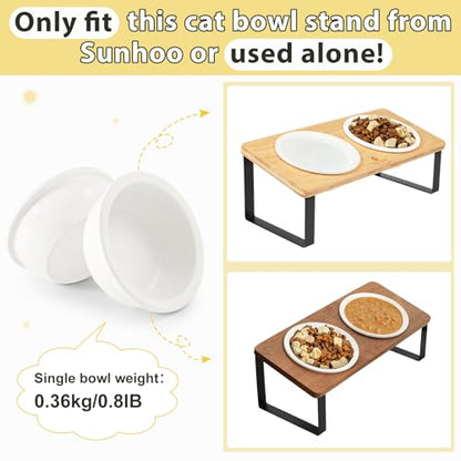2PCS Cat Bowls Ceramic Replacement Bowl 360ml Kitten Food and Water Bowl for Indoor Cats Puppy Dishes Small Pet Feeding Dish for Rabbit & Guinea Pig Dishwasher & Microwaveable Safe(White)