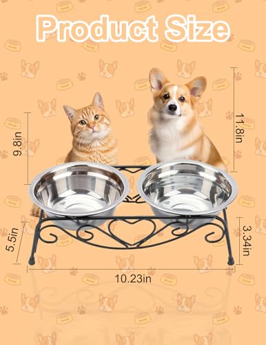 Small Dog Bowls with Metal Stand for Small Breeds Cats and Puppies 3.4 Inch Fixed Height Elevated Feeder with 2 Removable Stainless Steel Bowls