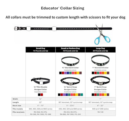Educator Quick Snap 3/4-Inch Dog Training Collar Strap – ONLY Fits ME-300, ET-300/400, EZ-900, PE-900 & PG-300 – Biothane Bungee Collar for Small & Medium Dogs, Black - color: Black