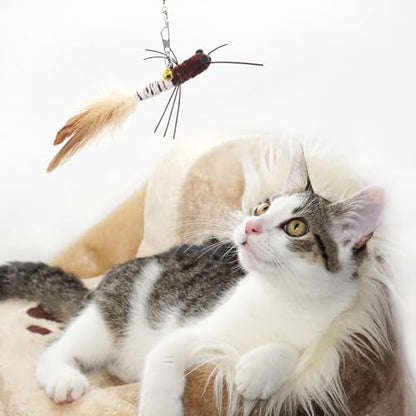 Insect Cat Toys with Feather - 6 Pieces Cat Worm Toy Refills, Cat Toy Wand Attachments, Worm Cat Toys, Interactive Toys for Indoor Cats Kittens - size: Feather Tails