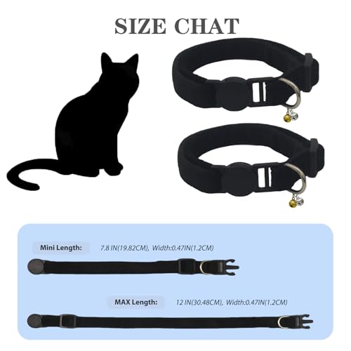 Breakaway Cat Collar with Bell, Lightweight Soft Cotton Collar, Adjustable Kitten Collars with Safety Buckle, Quick Release, Pet Supplies Accessories, Black - color: Black