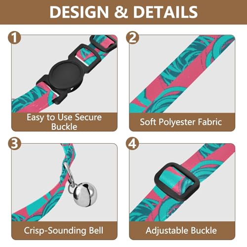 Silhouette Pink Teal Pet Collars 2 Pack Soft Cat Collar Adjustable 10.6 to 17.1 Inches - color: Silhouette Pink Teal
