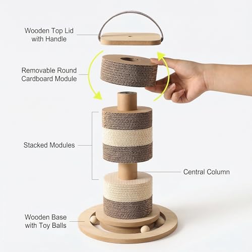 24” Cat Scratching Post, Stable Vertical Cat Scratcher for Indoor Cats, Durable Cardboard Design with Replaceable Blocks, Space-Saving Scratching Post