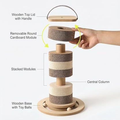 24” Cat Scratching Post, Stable Vertical Cat Scratcher for Indoor Cats, Durable Cardboard Design with Replaceable Blocks, Space-Saving Scratching Post