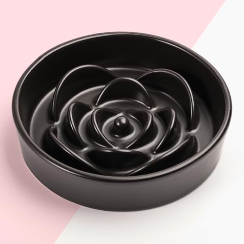 8.26 in Black Dog Bowl Slow Feeder Ceramic for Medium and Large Breed,Elevated/Raised Slow Feeding Dog Food Water Dish Heavy Weighted,Puppy Dish for Fast Eaters,Puzzle Eating Bowl Modern Maze - color: Upgraded Black Slow Feeder Elevated