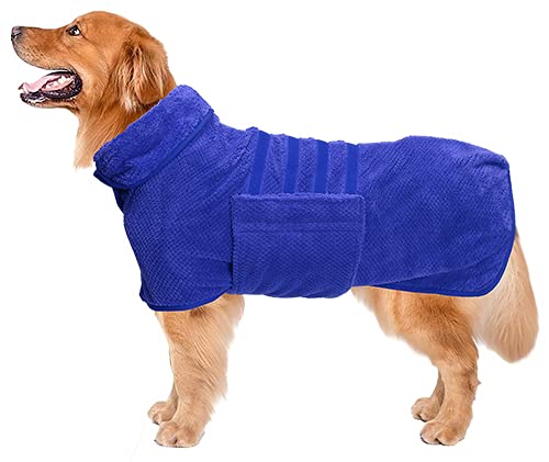 Geyecete Pineapple Grid Fast Drying Super Absorbent Dog Cat Bath Robe Towel - Blue, S - color: Blue(Pineapple grid), size: Small
