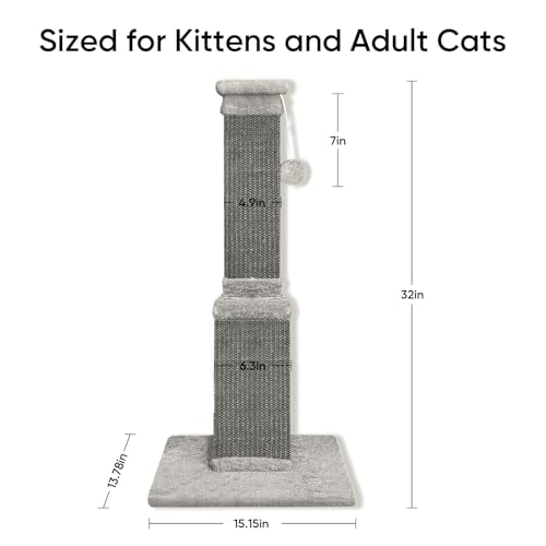 Cat Scratching Post, 32 Inch Cat Scratching Posts for Large Cats, Scratching Posts for Indoor Cats Adults, Cat Scratch Post with Nature Sisal, Full Gray - color: Full Gray