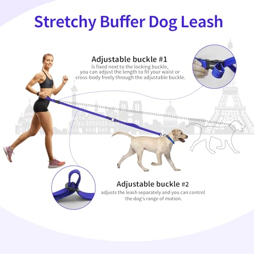 Hands Free Dog Leash by Kazazoo, Adjustable 5.8-8.5FT Waist & Crossbody Leash with Quick Off Buckle, Reflective Stitches for Walking, Jogging,Medium to Large Dogs & Puppies M Size Blue - color: Blue, size: M
