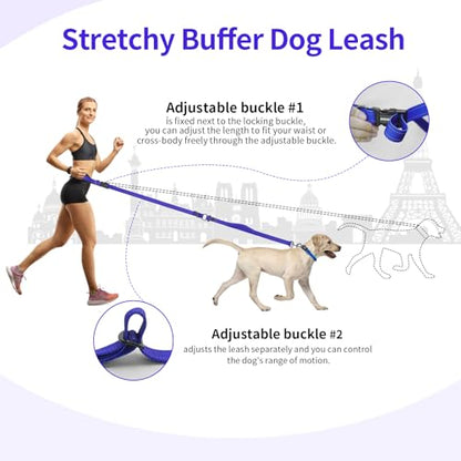 Hands Free Dog Leash by Kazazoo, Adjustable 5.8-8.5FT Waist & Crossbody Leash with Quick Off Buckle, Reflective Stitches for Walking, Jogging,Medium to Large Dogs & Puppies M Size Blue - color: Blue, size: M