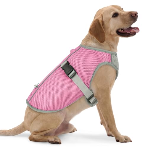 FUAMEY Cooling Dog Vest for Hiking, Mesh Cooling Jacket for Puppy Outdoor Play, Buckle Closure Cooler Dogs Vest with Easy On Off Design, Pink, L - color: Pink, size: Large