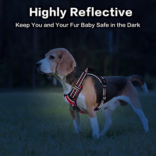 PoyPet No Pull Dog Harness, No Choke Front Clip Reflective Dog Vest with Soft Padded Vertical Handle, 3 Leash Attachments for Small Medium Large Dogs (Red,XL) - color: Red, size: Extra Large