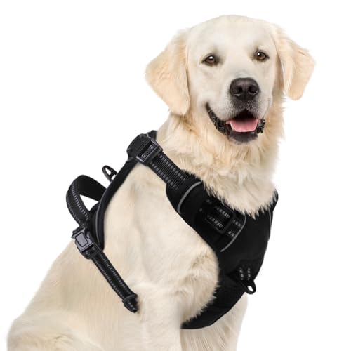 PUPTECK No Pull Dog Harness for Large, Adjustable Reflective Dog Harness with Handle Easy Control, Comfortable Soft Padded Pet Vest Harness for Extra Large Dogs, Black XL - color: Black, size: X-Large