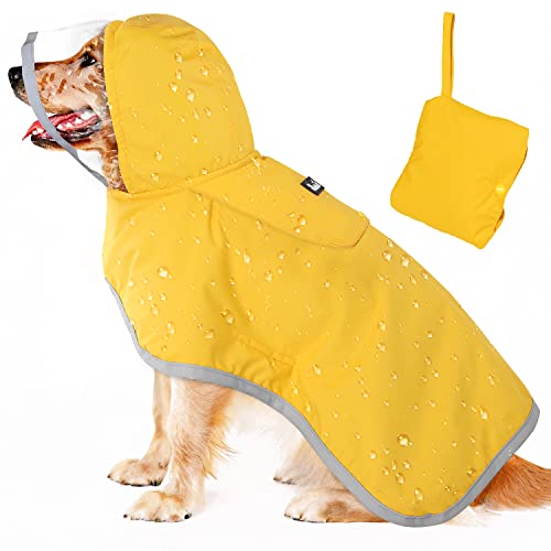 Lukovee Dog Raincoat, Adjustable Dog Rain Jacket with Clear Hooded Double Layer for Large Medium Small Dogs Puppies, Waterproof Rain Coat Poncho with Reflective Storage Pocket & Rim (Yellow, XXL) - color: A-Yelllow, size: 2X-Large