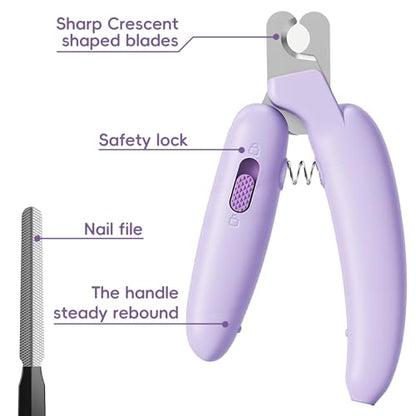 Dog Nail Clippers,Dog Nail Trimmers for Small Medium Dogs and Cats - Professional Grooming Tool with Safety Lock, Sharp Stainless Steel Blade Prevents Splitting, Includes Nail File (Purple-mini) - size: Purple-mini