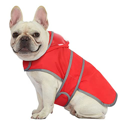 HDE Dog Raincoat with Clear Hood Rain Jacket Poncho for Small Medium Large Dogs Red - S - color: Red, size: Small
