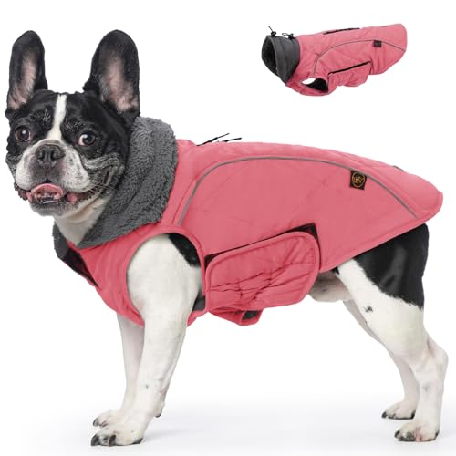 EMUST Thick Winter Dog Coat for Medium Boys with Harness Hole - Cold Weather Clothes, Pink, M - color: NewPink, size: Medium(Pack of 1)