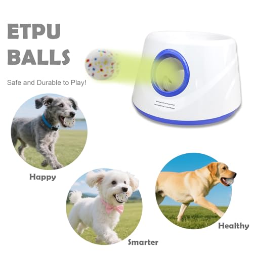 MEKAPLE Automatic Dog Ball Launcher, Upgraded Interactive Dogs Balls Thrower for Small Dogs, Distance Adjustable Mental Stimulating Dog Toys with 4 Durable Etpu Balls 2.2 Inch (Blue) - color: Blue