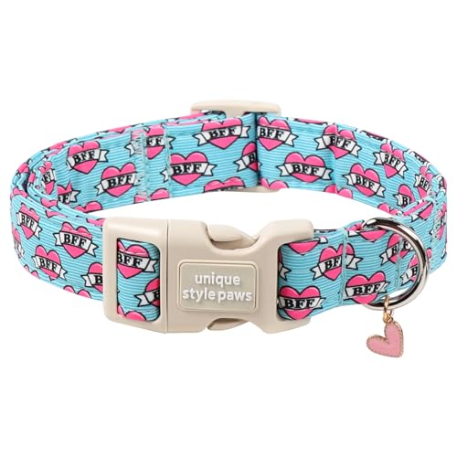 Blue Valentine Dog Collar,Unique Style Paws Dog Collar for Valentine Blue BFF Print Puppy Collars Comfortable Cotton Collars with Breakaway Buckle,Fancy Dog Gift for Lover - color: Valentine-BlueBFF, size: XS