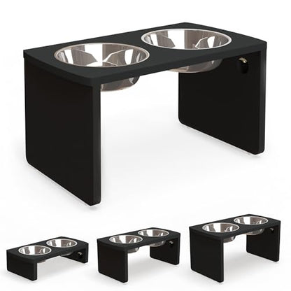 Elevated Dog Bowls, Bamboo Raised Dog Bowl for Large Dogs, with 2 Stainless Steel Bowls (13'' Tall-68oz Bowl, Black) - color: Black, size: X Large: 13'' Tall-68oz Bowl