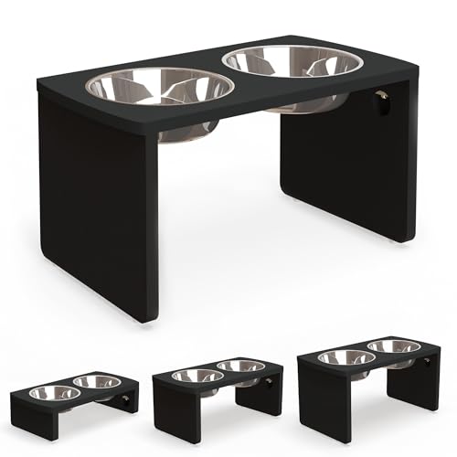Elevated Dog Bowls, Bamboo Raised Dog Bowl for Large Dogs, with 2 Stainless Steel Bowls (13'' Tall-68oz Bowl, Black) - color: Black, size: X Large: 13'' Tall-68oz Bowl
