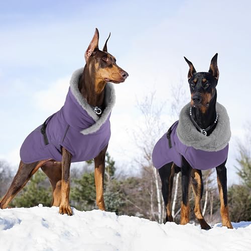 Dog Coat, Waterproof Dog Winter Jacket with Adjustable Buckle, Reflective Turtleneck Pet Snow Vest Warm Fleece Sweater for Small Medium Large Dogs - Purple, 2XL - color: Purple, size: XX-Large