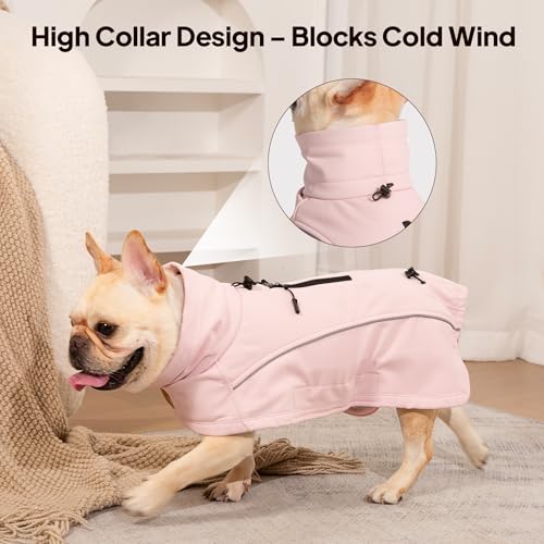 Dog Coat Warm Dog Winter Coat Waterproof Dogs Jacket with Reflective Pet Fleece Vest Zip-Up Cold Weather Coats for Large Dogs Turtleneck Windproof Coats (Pink,Medium) - color: Pink, size: Medium