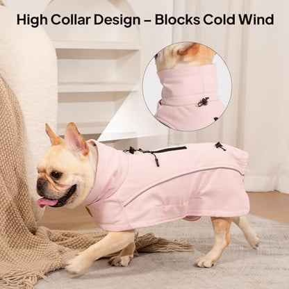 Dog Coat Warm Dog Winter Coat Waterproof Dogs Jacket with Reflective Pet Fleece Vest Zip-Up Cold Weather Coats for Large Dogs Turtleneck Windproof Coats (Pink,Small) - color: Pink, size: Small