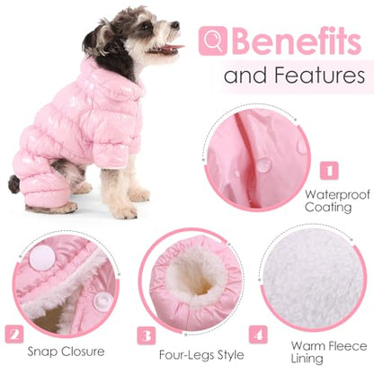 AOFITEE Dog Coat, Waterproof Dog Jacket, Fullbody Dogs Winter Coat Snowsuit, Windproof Puppy Puffer Jacket Snow Suit with Legs, Pet Fleece Winter Vest, Cold Weather Coats for Small Dogs, Pink S - color: Pink, size: Small