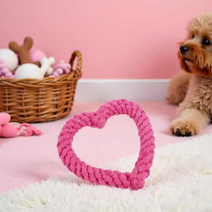 Pink Cute Dog/Cat Chew Toys, Dog Toys for Chewers, Heavy Duty Dental Dog Rope Toy for Dogs, Creative Love Heart Shaped Interactive Rope Dog Toys, Cotton Puppy Teething Chew Tug Toy Dark, Ropes