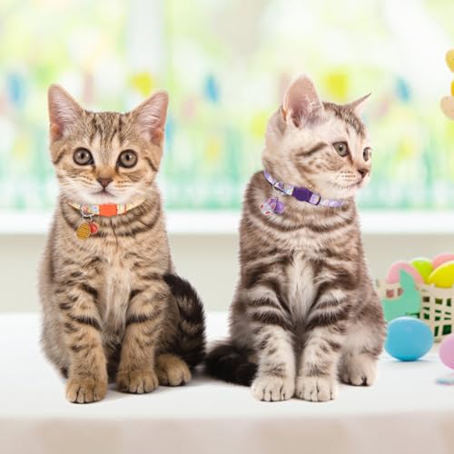 Breakaway Cat Collars for Girl Boy Cats, Spring Summer All Weather Cat Collar Personalized Pattern 2 Pack,Cute Classic Safety Buckles and Bells,Adjustable Printed Nylon Colorful Kitten Collar - color: Easter