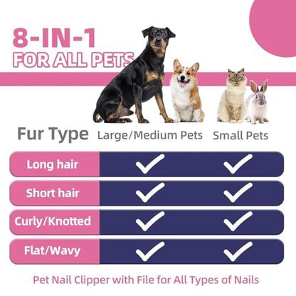 Dog Brush for Shedding,9 PCS in One Pet Slicker Hair Brush Kit with Pet Nail Clipper and File - Dog Cat Grooming Deshedding Undercoat Rake Brush Comb for All Small Large Dogs Cats Pink - color: 9-Pink