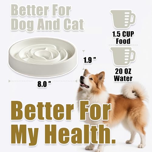 Ceramic Slow Feeder Dog Bowls with Anti-Slip, Slow Feeder & Non-Slip Design, Boredom and Anxiety Reducer, Suitable for All Breed Dogs and Cat (Ceramic-White) - color: Ceramic-White