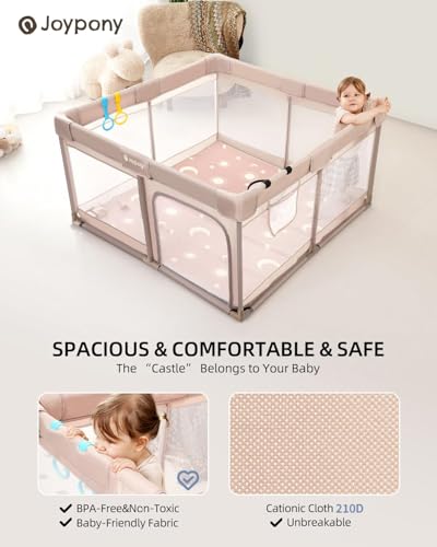 Joypony Baby Playpen with Mat, 50x50 in Small Play Pen for Babies, Toddler Playpen for Apartment, Indoors Play Yard with Soft Breathable Mesh (Beige with Mat) - color: Beige with Mat