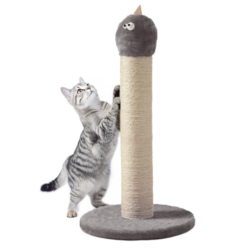 Cat Scratching Post 22'', Scratching Post with Extra Wide 12" Heavy Duty Base for Indoor Kitty, Scratching Post with Natural Sisal & Velvet Fabric for Small, Medium Cat, Grey - color: Grey