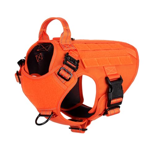 ICEFANG Tactical Dog Harness, Medium Size,2X Metal Buckle,Working Dog MOLLE Vest with Handle,No Pulling Front Leash Clip,Hook and Loop Panel (Orange,M (Pack of 1)) - color: Orange, size: Medium (Pack of 1)