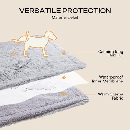 Luciphia Large Waterproof Dog Blanket for Pet Washable Liquid Proof Bed Intimacy Protection Shaggy Plush Calming Long Faux Fur Couch Cover Calming Cat Throw Blankets, Mist Grey, 50" x 60" - color: Mist Grey, size: 50"x60"