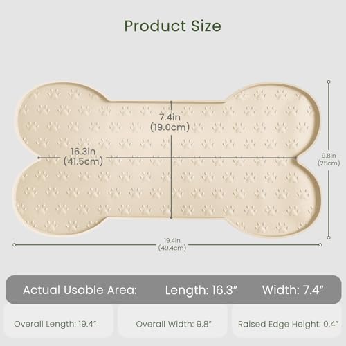 PWTAA Dog Food Mat Anti-Slip Silicone Dog Bowl Mat Thicker Pet Placemat Waterproof Cat Feeder Pad with Raised Edge Puppy Kitten Feeding Mats Suitable Small Medium-Sized Dogs Cats Eating Tray - color: Beige, size: 19.4" x 9.8"