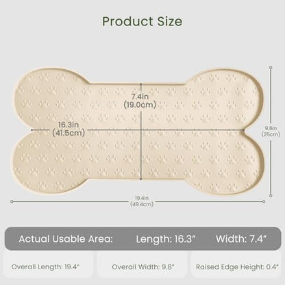 PWTAA Dog Food Mat Anti-Slip Silicone Dog Bowl Mat Thicker Pet Placemat Waterproof Cat Feeder Pad with Raised Edge Puppy Kitten Feeding Mats Suitable Small Medium-Sized Dogs Cats Eating Tray - color: Beige, size: 19.4" x 9.8"