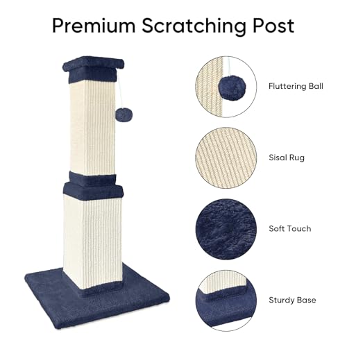 32 Inch Cat Scratching Post for Large Cats, Cat Scratcher for Indoor Cats Adults, Sturdy Sisal Scratch Post to Protect Furniture, Blue - color: Blue