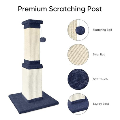 32 Inch Cat Scratching Post for Large Cats, Cat Scratcher for Indoor Cats Adults, Sturdy Sisal Scratch Post to Protect Furniture, Blue - color: Blue