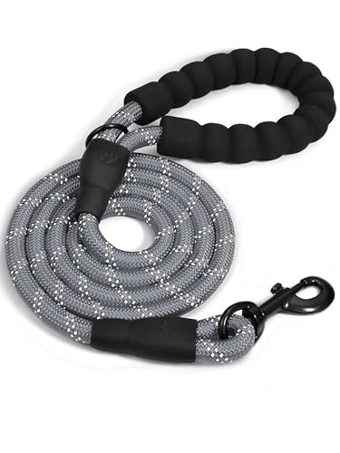Rope Dog Leash 6 FT with Comfortable Padded Handle, Highly Reflective Threads Dog Leash for Medium Large Dogs, 1/2 inch, Grey - color: Grey