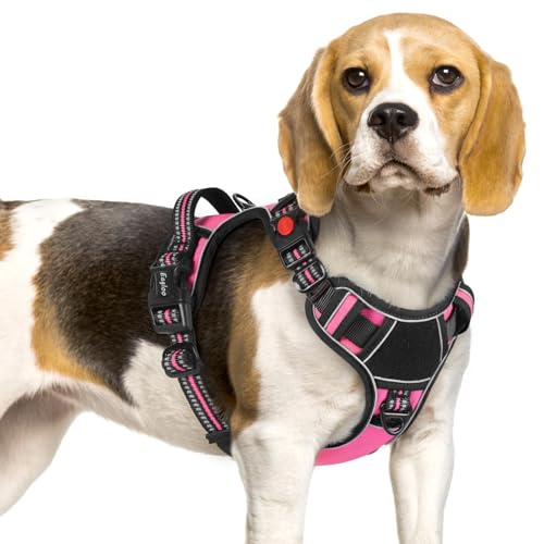 Dog Harness Small Sized, Easy Wearing with 3 Buckles, Adjustable No Pull Pet Harness with 2 Rings for Walking, No Chock Reflective Soft Padded Vest with Control Handle, Pink & Black, S - color: Pink & Black, size: Small