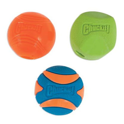 Chuckit! Fetch Pack Dog Ball Dog Toys, Medium (2.5 Inch) Pack of 3, for Medium Breeds, Includes Erratic, Strato and Ultra Squeaker Balls - size: Medium (2.5"), style: Fetch Pack 3