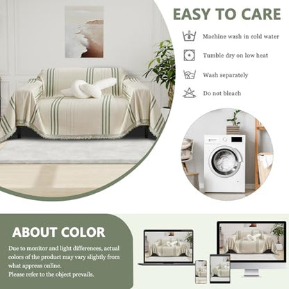 Chenille Armchair Cover Jacquard Sofa Covers Washable Furniture Protector Recliner Couch Cover 1 Cushion Reversible Chair Cover Beige Green Striped Couch Cover Blanket 71"x 71" - color: A0# Beige/Green - Striped, size: Medium 71" x 71"